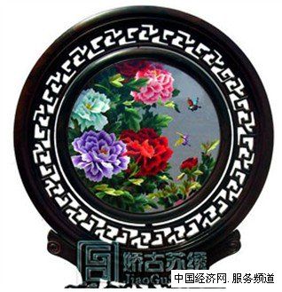 牡丹雙面繡精品，檀木牡丹蘇繡，嬌古蘇繡精品臺屏